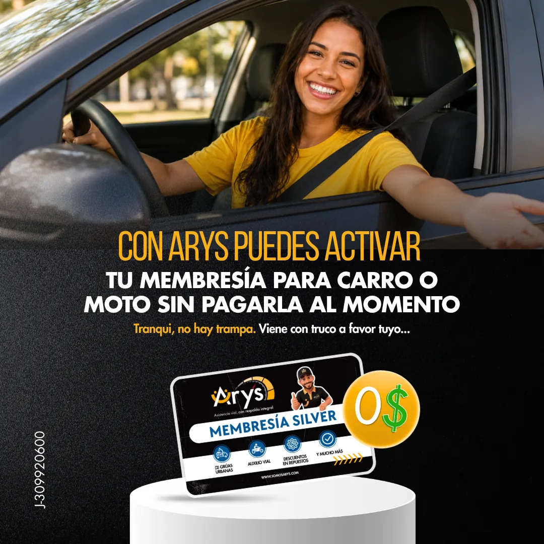 Activa tu membresía Arys para carro o moto sin pagarla al momento